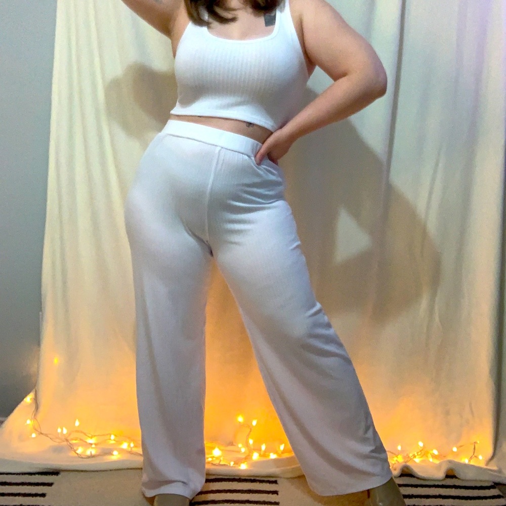White Rib Knit Two Piece Set